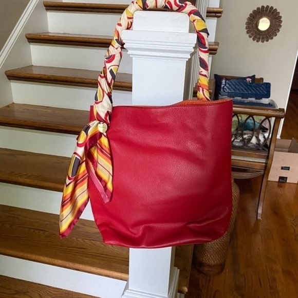 NWOT Anthropologie Maliparmi Hand Held Leather Red Tote - Picture 5 of 6